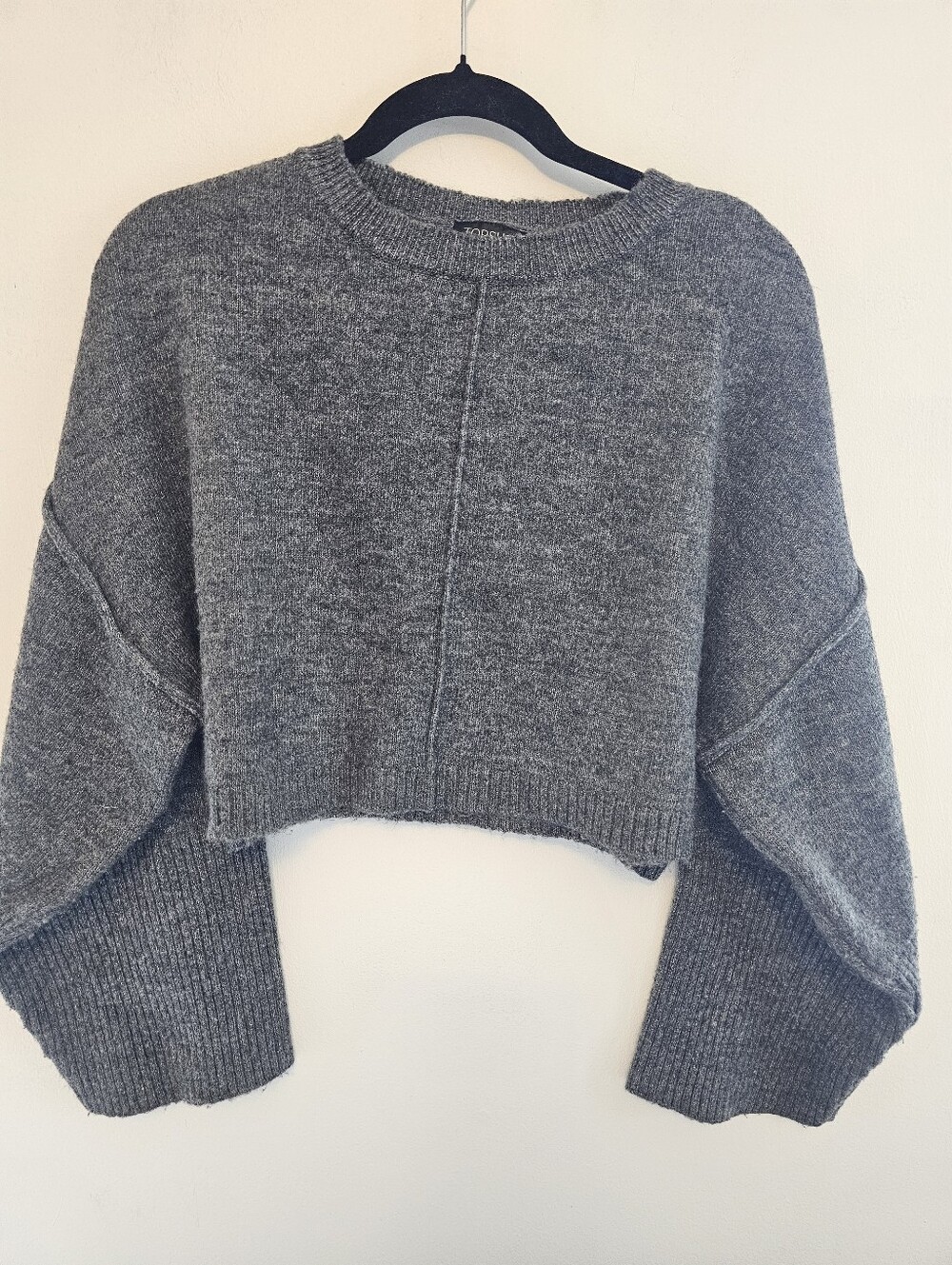 Topshop Gray Cropped Knit Sweater Wide Sleeve US 8